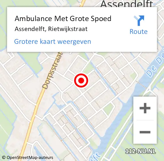 Locatie op kaart van de 112 melding: Ambulance Met Grote Spoed Naar Assendelft, Rietwijkstraat op 20 september 2022 08:18