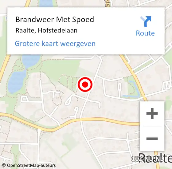 Locatie op kaart van de 112 melding: Brandweer Met Spoed Naar Raalte, Hofstedelaan op 20 september 2022 08:20