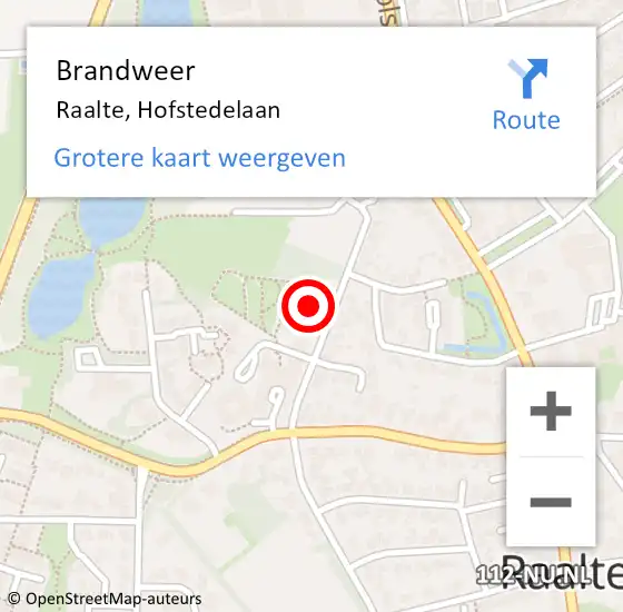 Locatie op kaart van de 112 melding: Brandweer Raalte, Hofstedelaan op 20 september 2022 08:24