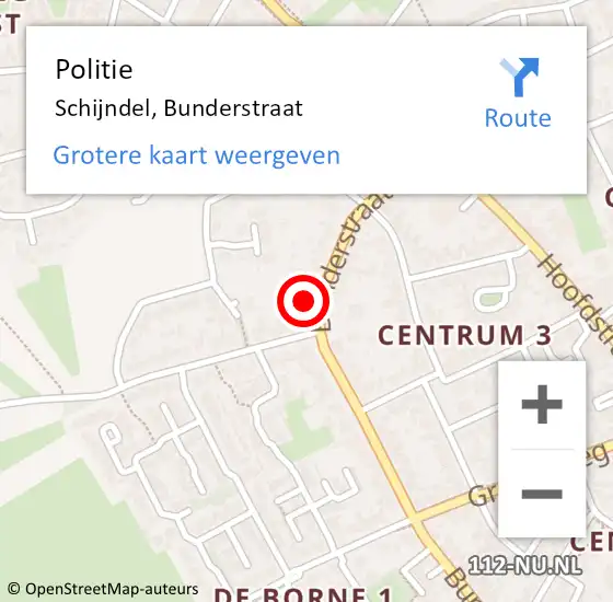 Locatie op kaart van de 112 melding: Politie Schijndel, Bunderstraat op 20 september 2022 08:29