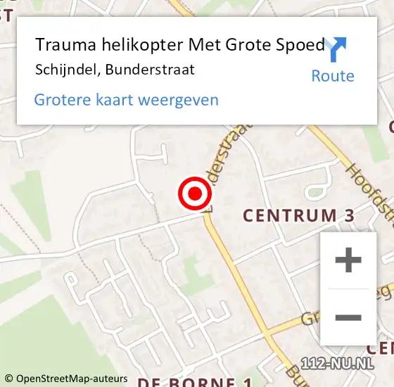 Locatie op kaart van de 112 melding: Trauma helikopter Met Grote Spoed Naar Schijndel, Bunderstraat op 20 september 2022 08:30