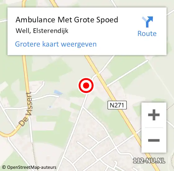 Locatie op kaart van de 112 melding: Ambulance Met Grote Spoed Naar Well, Elsterendijk op 29 juli 2014 20:15