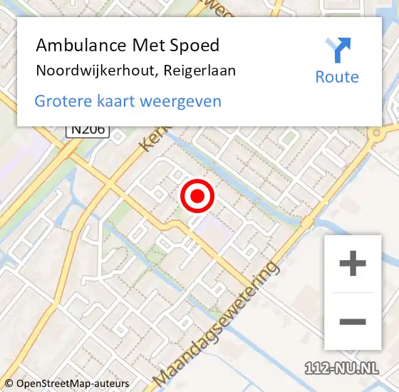 Locatie op kaart van de 112 melding: Ambulance Met Spoed Naar Noordwijkerhout, Reigerlaan op 20 september 2022 08:45