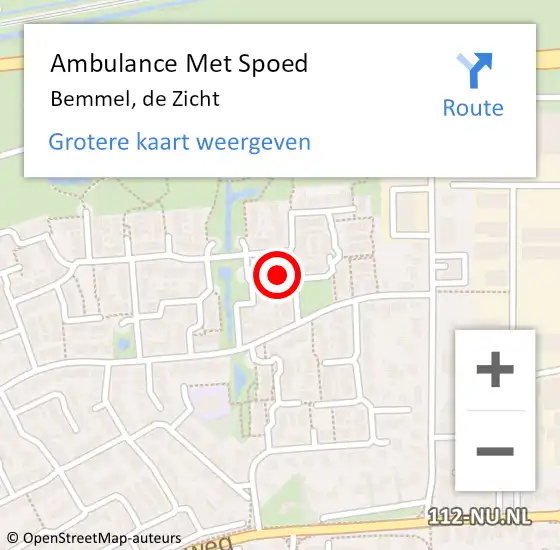 Locatie op kaart van de 112 melding: Ambulance Met Spoed Naar Bemmel, de Zicht op 20 september 2022 09:00