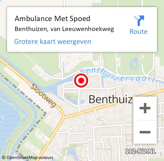 Locatie op kaart van de 112 melding: Ambulance Met Spoed Naar Benthuizen, van Leeuwenhoekweg op 20 september 2022 09:19