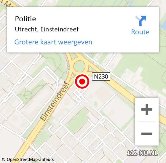 Locatie op kaart van de 112 melding: Politie Utrecht, Einsteindreef op 20 september 2022 09:40