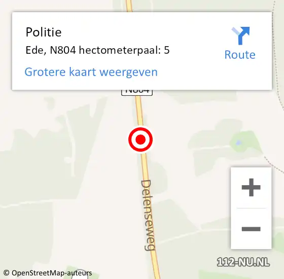 Locatie op kaart van de 112 melding: Politie Ede, N804 hectometerpaal: 5 op 20 september 2022 09:47