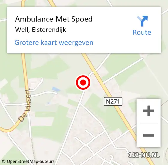 Locatie op kaart van de 112 melding: Ambulance Met Spoed Naar Well, Elsterendijk op 29 juli 2014 20:30