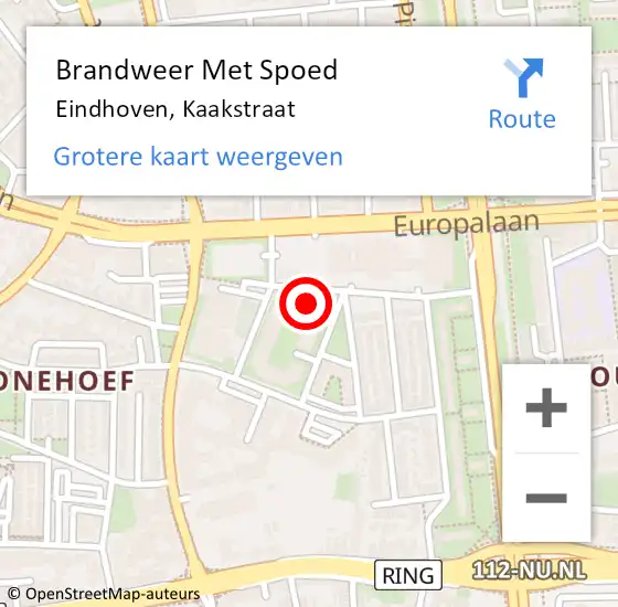 Locatie op kaart van de 112 melding: Brandweer Met Spoed Naar Eindhoven, Kaakstraat op 20 september 2022 10:01