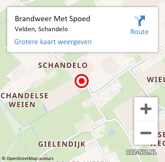 Locatie op kaart van de 112 melding: Brandweer Met Spoed Naar Velden, Schandelo op 20 september 2022 10:03