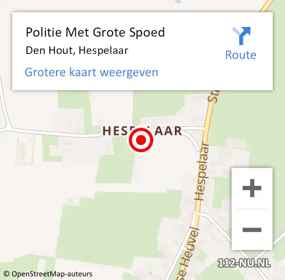 Locatie op kaart van de 112 melding: Politie Met Grote Spoed Naar Den Hout, Hespelaar op 20 september 2022 10:03