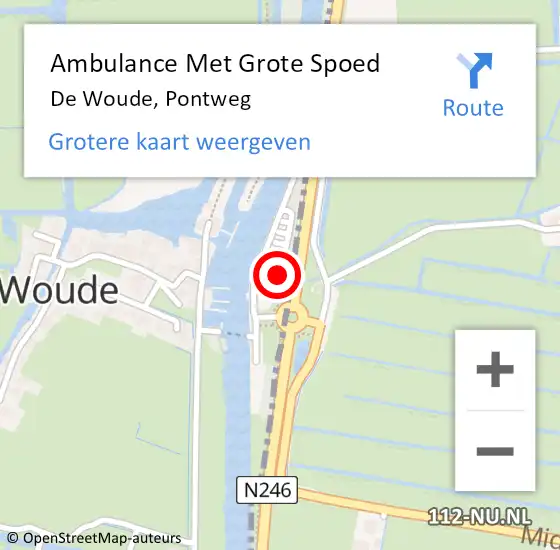 Locatie op kaart van de 112 melding: Ambulance Met Grote Spoed Naar De Woude, Pontweg op 20 september 2022 10:26