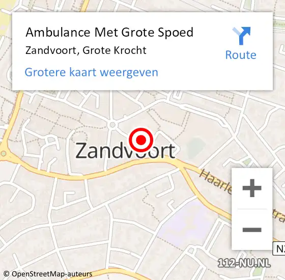 Locatie op kaart van de 112 melding: Ambulance Met Grote Spoed Naar Zandvoort, Grote Krocht op 20 september 2022 10:37