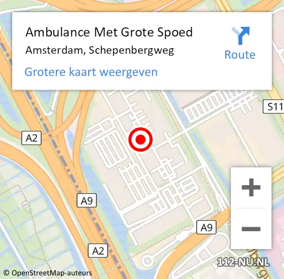 Locatie op kaart van de 112 melding: Ambulance Met Grote Spoed Naar Amsterdam-Zuidoost, Schepenbergweg op 20 september 2022 10:38