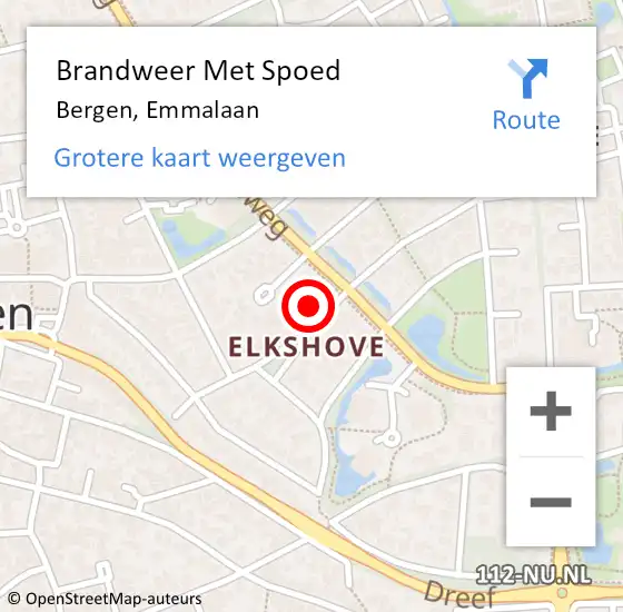 Locatie op kaart van de 112 melding: Brandweer Met Spoed Naar Bergen, Emmalaan op 20 september 2022 10:43