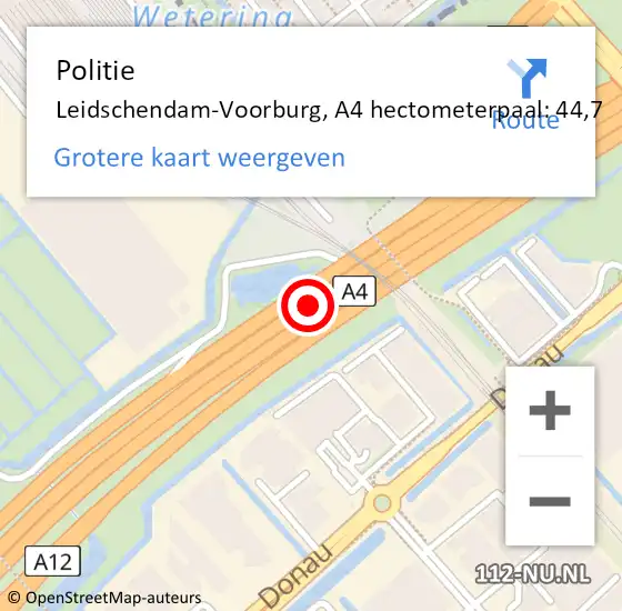 Locatie op kaart van de 112 melding: Politie Leidschendam-Voorburg, A4 hectometerpaal: 44,7 op 20 september 2022 11:00