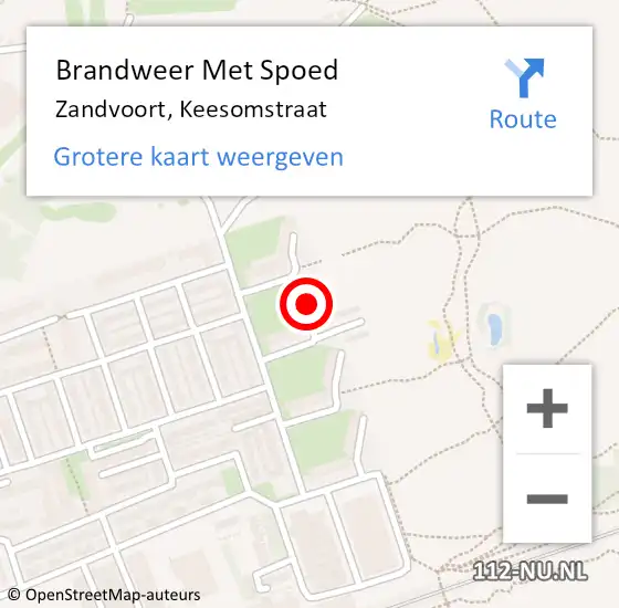 Locatie op kaart van de 112 melding: Brandweer Met Spoed Naar Zandvoort, Keesomstraat op 20 september 2022 11:28