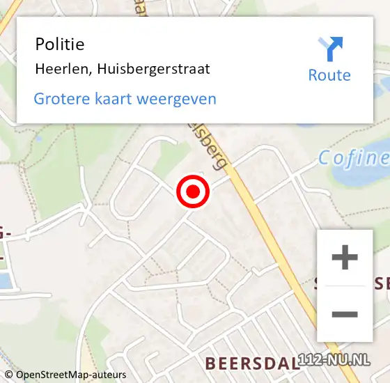 Locatie op kaart van de 112 melding: Politie Heerlen, Huisbergerstraat op 20 september 2022 11:36