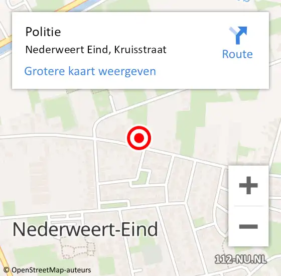 Locatie op kaart van de 112 melding: Politie Nederweert Eind, Kruisstraat op 20 september 2022 11:38