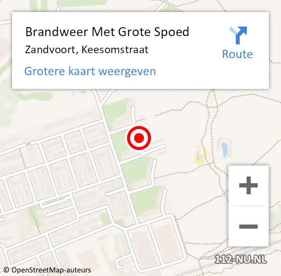 Locatie op kaart van de 112 melding: Brandweer Met Grote Spoed Naar Zandvoort, Keesomstraat op 20 september 2022 11:53