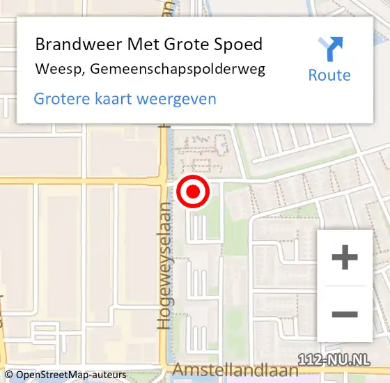 Locatie op kaart van de 112 melding: Brandweer Met Grote Spoed Naar Weesp, Gemeenschapspolderweg op 20 september 2022 12:07