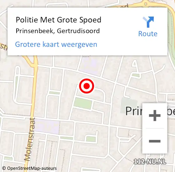 Locatie op kaart van de 112 melding: Politie Met Grote Spoed Naar Prinsenbeek, Gertrudisoord op 20 september 2022 12:34