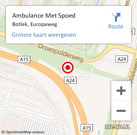 Locatie op kaart van de 112 melding: Ambulance Met Spoed Naar Botlek, Droespolderweg op 20 september 2022 13:12