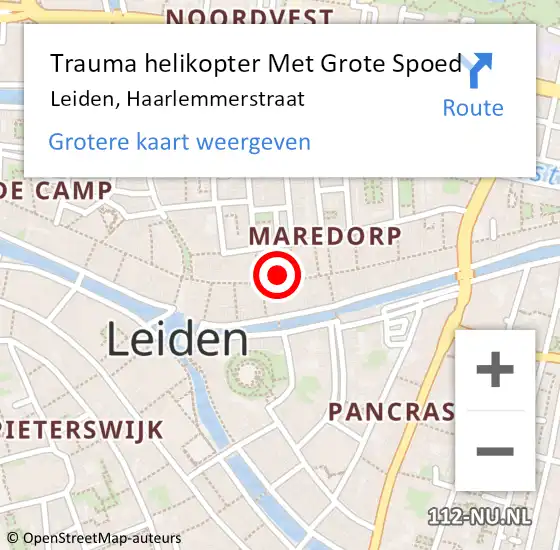 Locatie op kaart van de 112 melding: Trauma helikopter Met Grote Spoed Naar Leiden, Haarlemmerstraat op 20 september 2022 13:27