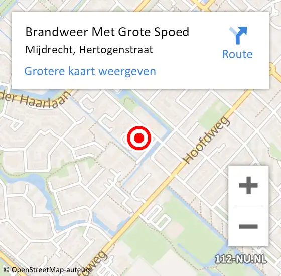 Locatie op kaart van de 112 melding: Brandweer Met Grote Spoed Naar Mijdrecht, Hertogenstraat op 20 september 2022 13:31