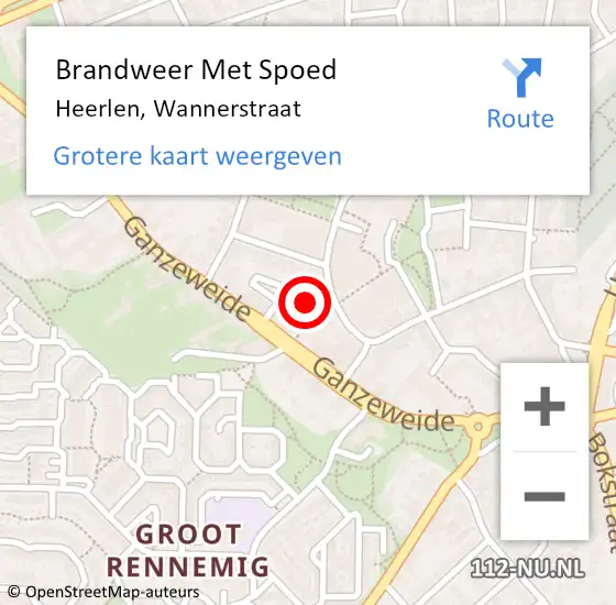 Locatie op kaart van de 112 melding: Brandweer Met Spoed Naar Heerlen, Wannerstraat op 20 september 2022 13:36