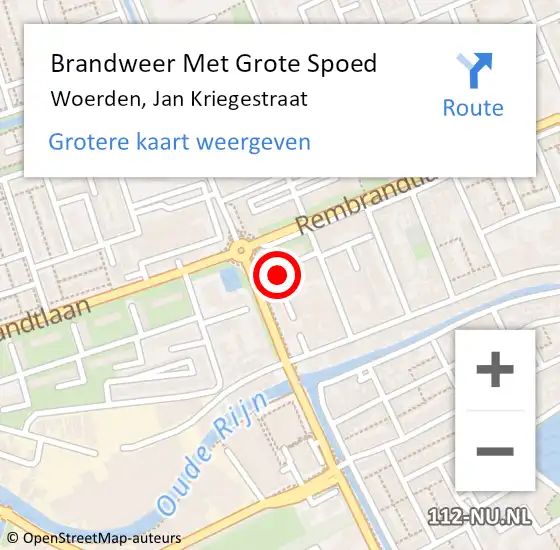 Locatie op kaart van de 112 melding: Brandweer Met Grote Spoed Naar Woerden, Jan Kriegestraat op 20 september 2022 13:38