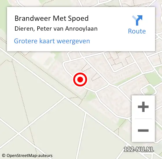 Locatie op kaart van de 112 melding: Brandweer Met Spoed Naar Dieren, Peter van Anrooylaan op 20 september 2022 14:09