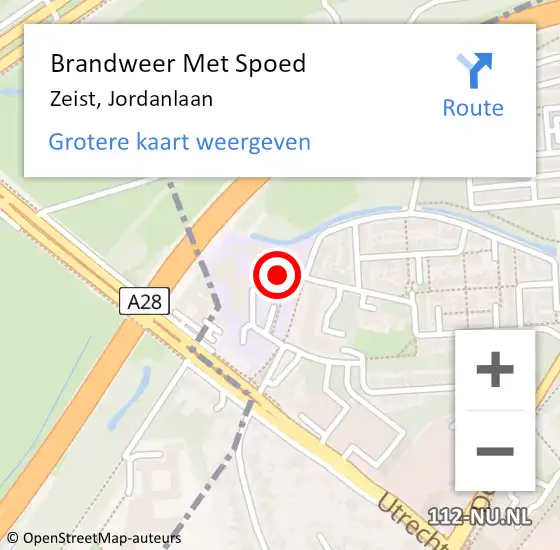 Locatie op kaart van de 112 melding: Brandweer Met Spoed Naar Zeist, Jordanlaan op 20 september 2022 14:10