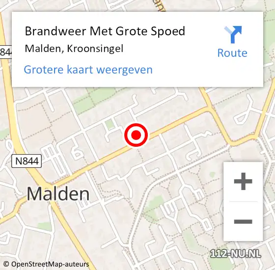 Locatie op kaart van de 112 melding: Brandweer Met Grote Spoed Naar Malden, Kroonsingel op 20 september 2022 14:45