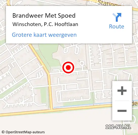 Locatie op kaart van de 112 melding: Brandweer Met Spoed Naar Winschoten, P.C. Hooftlaan op 20 september 2022 14:50