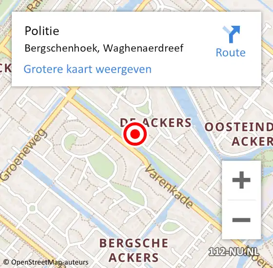 Locatie op kaart van de 112 melding: Politie Bergschenhoek, Waghenaerdreef op 20 september 2022 15:04