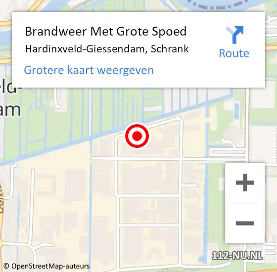 Locatie op kaart van de 112 melding: Brandweer Met Grote Spoed Naar Hardinxveld-Giessendam, Schrank op 20 september 2022 15:09