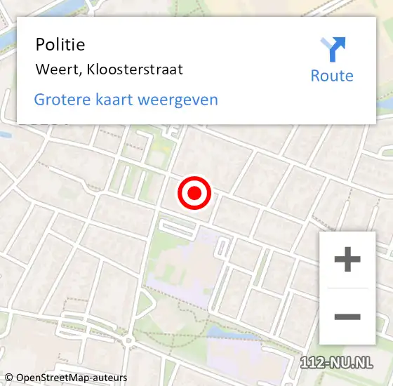 Locatie op kaart van de 112 melding: Politie Weert, Kloosterstraat op 20 september 2022 15:28