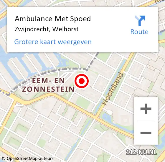 Locatie op kaart van de 112 melding: Ambulance Met Spoed Naar Zwijndrecht, Welhorst op 20 september 2022 15:37