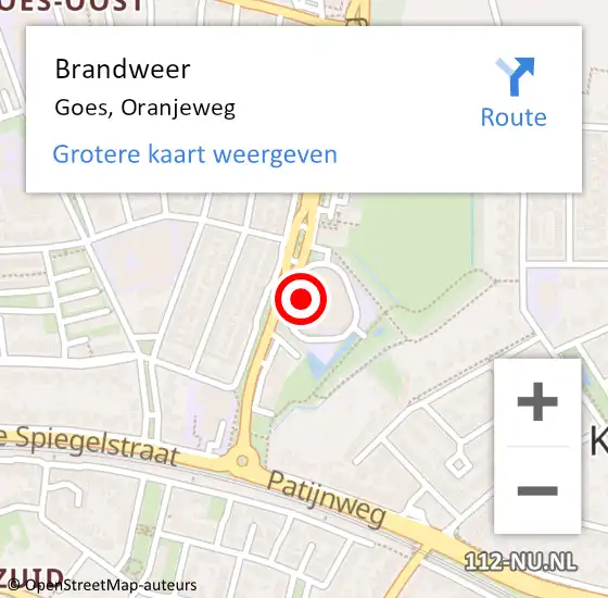 Locatie op kaart van de 112 melding: Brandweer Goes, Oranjeweg op 20 september 2022 15:41