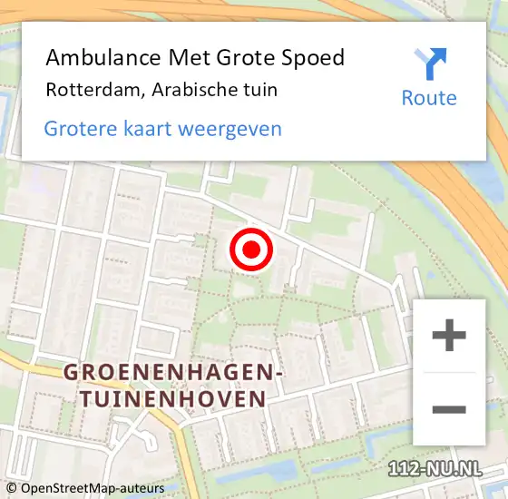 Locatie op kaart van de 112 melding: Ambulance Met Grote Spoed Naar Rotterdam, Arabische tuin op 20 september 2022 15:50