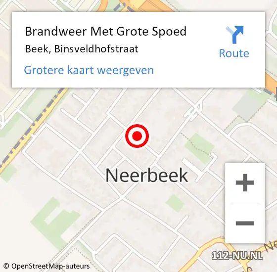 Locatie op kaart van de 112 melding: Brandweer Met Grote Spoed Naar Beek, Binsveldhofstraat op 20 september 2022 16:05