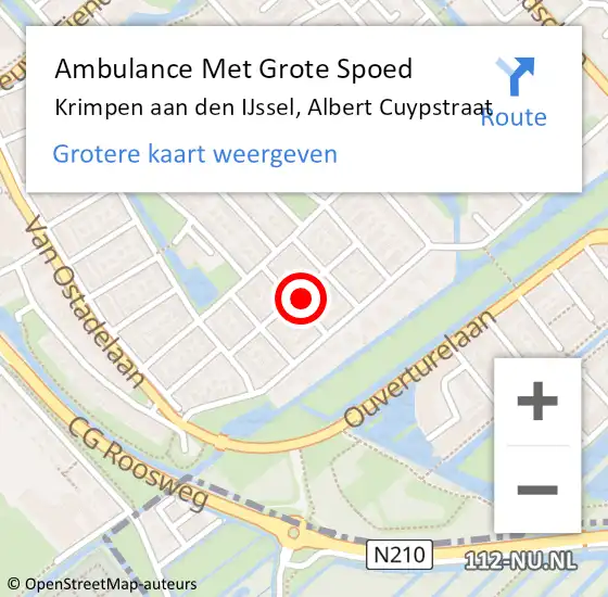 Locatie op kaart van de 112 melding: Ambulance Met Grote Spoed Naar Krimpen aan den IJssel, Albert Cuypstraat op 20 september 2022 16:42