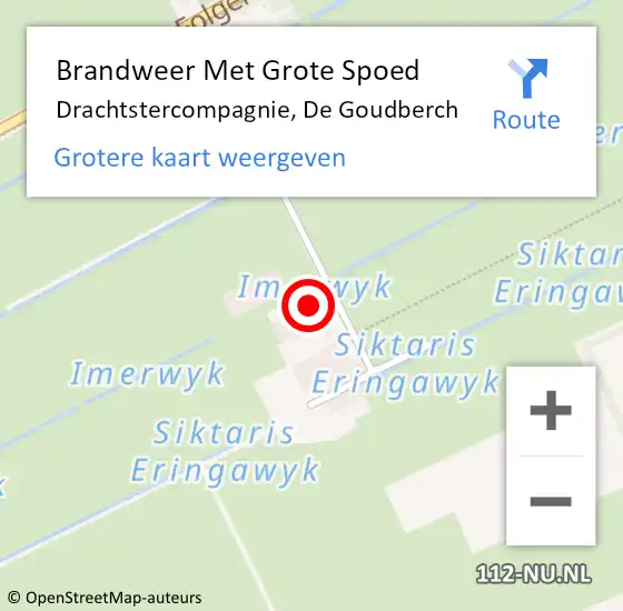 Locatie op kaart van de 112 melding: Brandweer Met Grote Spoed Naar Drachtstercompagnie, De Goudberch op 20 september 2022 17:05