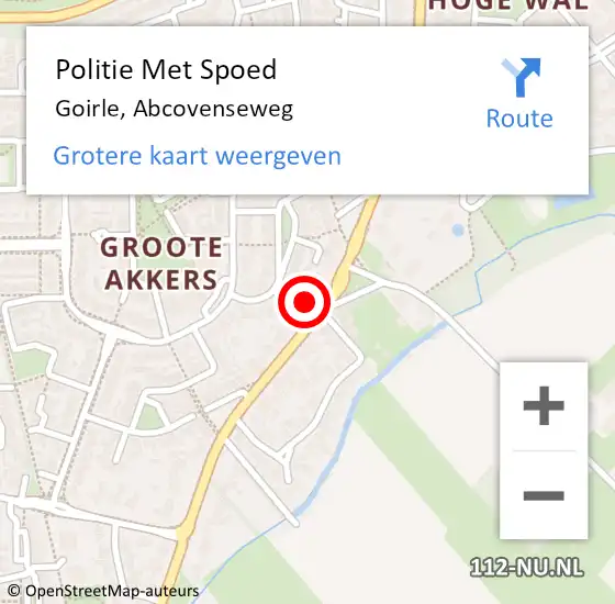 Locatie op kaart van de 112 melding: Politie Met Spoed Naar Goirle, Abcovenseweg op 20 september 2022 17:08