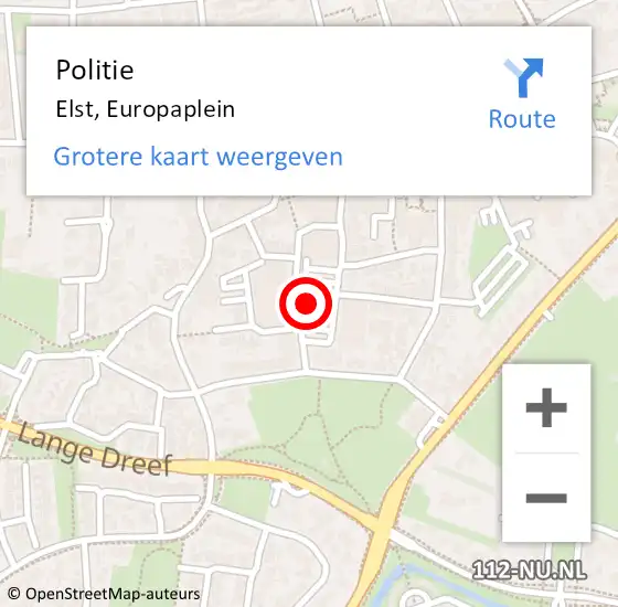 Locatie op kaart van de 112 melding: Politie Elst, Europaplein op 20 september 2022 17:14