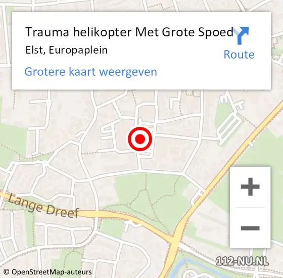 Locatie op kaart van de 112 melding: Trauma helikopter Met Grote Spoed Naar Elst, Europaplein op 20 september 2022 17:15