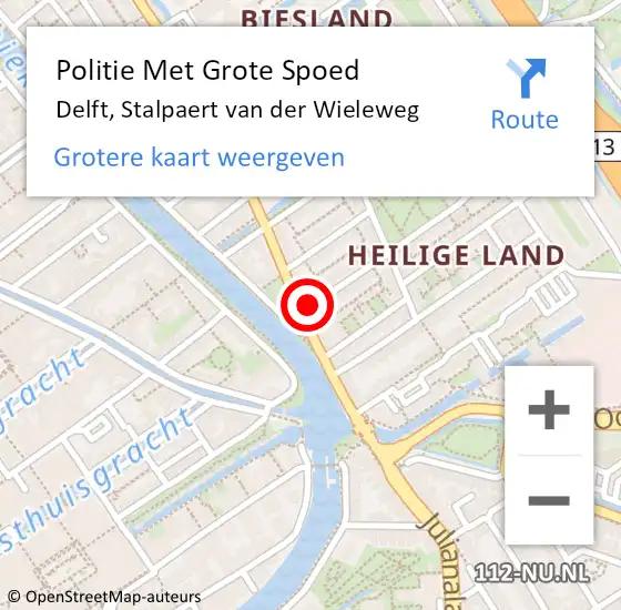 Locatie op kaart van de 112 melding: Politie Met Grote Spoed Naar Delft, Stalpaert van der Wieleweg op 20 september 2022 17:20