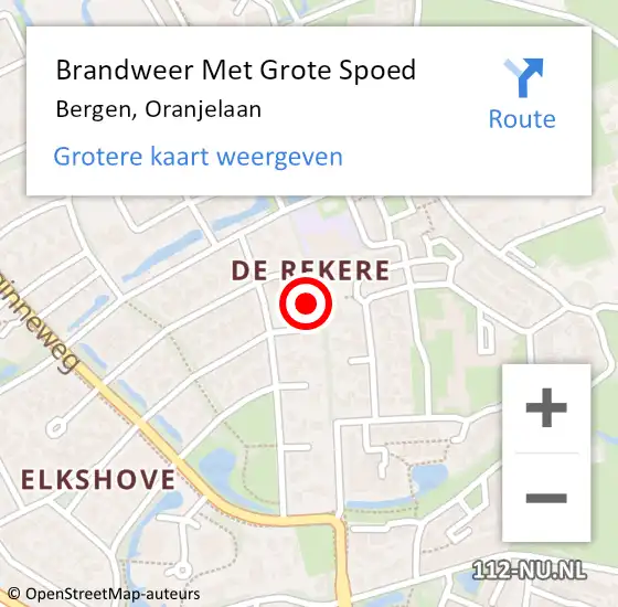 Locatie op kaart van de 112 melding: Brandweer Met Grote Spoed Naar Bergen, Oranjelaan op 20 september 2022 17:40