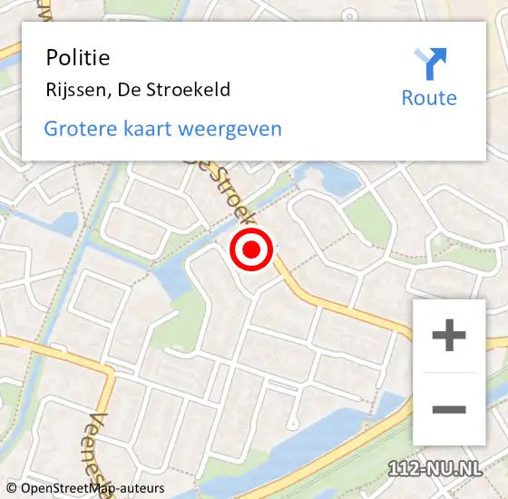 Locatie op kaart van de 112 melding: Politie Rijssen, De Stroekeld op 20 september 2022 17:41